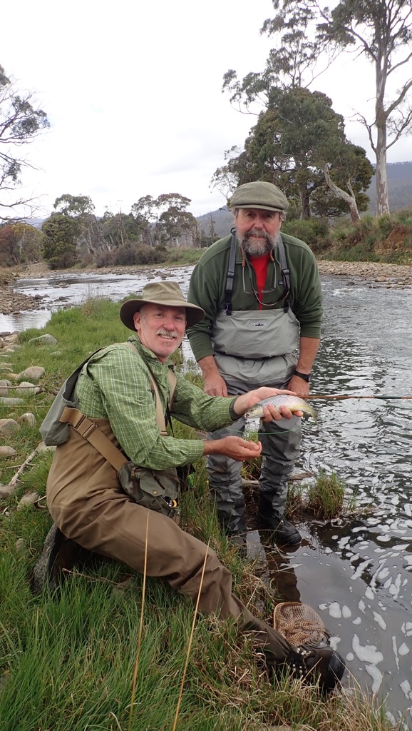 River fishing in Tasmania.  Hard early season conditions but we got a few.